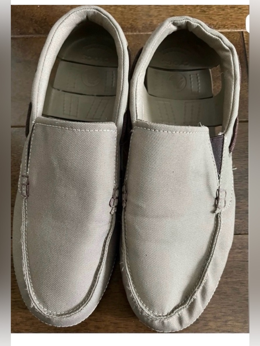 CROCS Men's Slip-On Canvas Loafers in Light Beige with Brown Accents